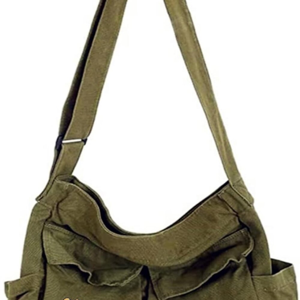 Canvas Messenger Bag Large Hobo Crossbody Bags with Multiple Pockets,School Vint